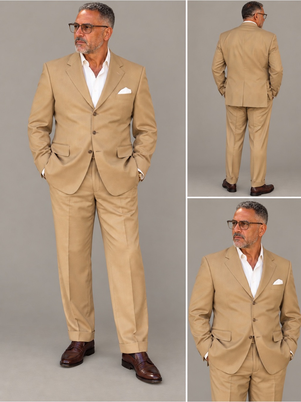 Jones New York Suit Tan Herringbone Wool Flawed Jacket 40R Pants 34x30
